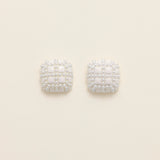 Puff Grid pearl stud earrings