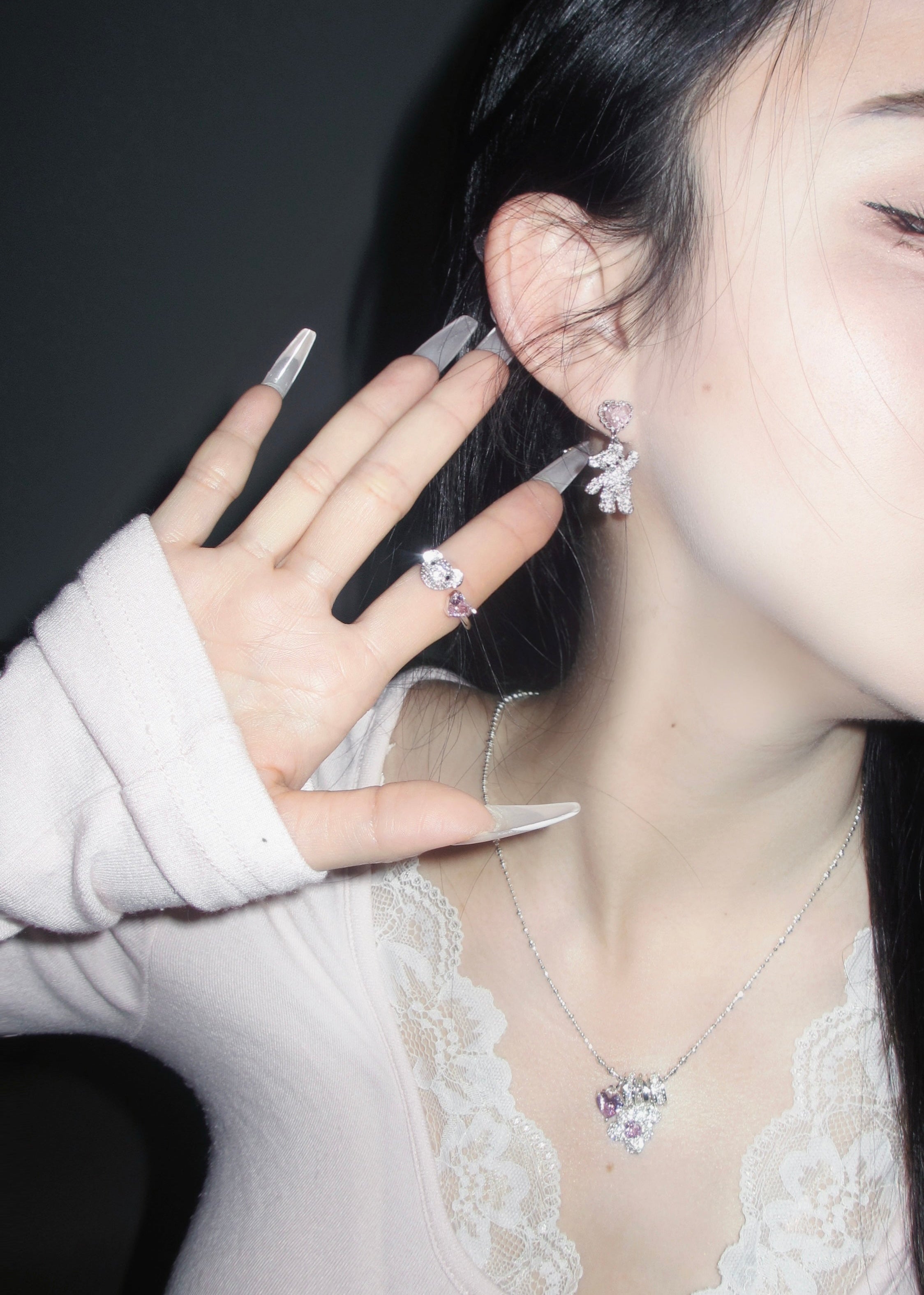 Sweetheart Party—Pink loves little bear Open Ring